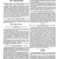 0328 - Page 321 - Bibliographie. Les poisons de l'air. L'acide carbonique et l'oxyde de carbone, asphyxie et empoisonnement par les puits, le gaz de l'éclairage, le tabac à fumer, les poêles, les voitures chauffées, par M. N. Grehant. 1 vol. J.-B. Baillière et fils, Paris, 1890. / [Brasse]. / Index bibliographique. Bibliographie ethnologique. - Histoire générale des races humaines. - Introduction à l'étude des races humaines, par A. de Quatrefages. - Paris, A. Hennuyer, 1889. / Suture intestinale (the "right angle" continuous intestinal suture), par H. W. Cushing, Boston, 1889. / Thèses des Facultés. Paris. Contribution à l'étude du scorbut, par H. C. Petit (3 juillet 1890). / Contribution à l'étude du sarcome de la parotide, par L. Rodriguez (2 juillet). / Étude anatomo-pathologique et clinique de la myogardite infectieuse diphtérique, par Huguenin (2 juillet). / Bordeaux. Étude de psycho-physiologie (Echomatisme, zoandrie, échokinésie, écholalie, par C. Sigaud. / Variétés. Faculté de médecine de Paris