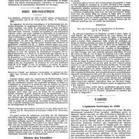 0399 - Page 393 - Bibliographie. Cours élémentaire d'anatomie générale, par S. Arloing, publié par X. Lesbre. In-8, 453 p, 388 figures, 1890. Asselin et Houzeau. / Index bibliographique. Les médecins normands du XIIe au XIXe siècle, biographie et bibliographie, par le Dr Jules Roger. Paris, G. Steinheil, 1890. / Serait-ce l'urine qui rendrait pathogène le bacille du choléra ? par Gabuzzi (Extrait de la Gazette médicale d'Orient, 1890). / Formulaires des médicaments nouveaux et des médications nouvelles, par H. Bocquillon et Limousin. Paris. J.-B. Baillière, et fils. / Thèses des Facultés. Paris. Contribution à l'étude des accidents déterminés par les injections hypodermiques, et prinicipalement les injections mercurielles, par E. Daniel. / Bordeaux. Sur une modification à l'expérience de Romberg, par le Dr Perron. / Variétés. L'épidémie cholérique de 1890
