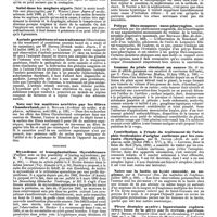 0409 - Page 403 - Revue des journaux. Médecine. De la contagion de la phthisie pulmonaire démontrée par l'observation clinique, par E. Magnant. / Salol dans les angines aiguës (Salol in acute tonsilitis and pharyngitis), par F. Weight. / Anémie pernicieuse et son traitement (Observations on the treatment of pernicious anoemia based on a study of its causation), par W. Hunter. / Note sur les matières arrêtées par les filtres Chamberland, par A. Moulade. / Chirurgie. Myxoedème et transplantations thyroïdiennes (Further note on the possibility of curing myxoedema), par M. V. Horsley. / Grand kyste séreux du rein gauche, ablation du rein, guérison, par F. Terrier. / Polype fibro-muqueux naso-pharyngien, accès caractérisés par des phénomènes congestifs, des hémorrhagies et une augmentation momentanée du volume de la tumeur, atrophie progressive spontanée, par Bouchaud. / Gomme du pénis simulant un cancer (Su di un caso di sifilide gommosa con caratteri di carcinoma dell'asta), par C. Cucca. / Contribution à l'étude du traitement de l'atrophie testiculaire d'origine ourlienne par les courants électriques, par G. Olivier. / Notes sur la luette, un kyste mucoïde, un angiome, par A. Chipault. / Pièce dentaire avalée ; laparotomie exploratrice ; issue de la pièce par le rectum, guérison, par J. Boeckel et Hedrich