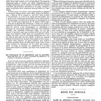 0420 - Page 414 - Travaux originaux. Étude sur la cystocèle inguinale rencontrée pendant l'opération de la kélotomie, par le Dr J. Thiriar, de Bruxelles. / Du traitement de la diphtérie par le perchlorure de fer, par A. Zinnis, ... / Revue des journaux. Neuropathologie. Greffe de substance cérébrale (Successful brain grafting), par G. Thompson
