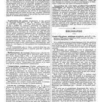 0422 - Page 416 - Revue des journaux. Syphiligraphie. Abcès péri-uréthraux et gonocoque (Il diplococco di Neisser negli ascessi blenorragici periuretrali), par C. Plellizzari. / Chirurgie. Exploration du pylore (Exploration of the pylorus for supposed obstruction), par R. Marten. / Malformation du rectum (Normal anus with the rectum ending in a blind pouch) par F. Demarest. / Compression cranienne (Cranial compression as a factor in infantile diseases), par Th. Blair. / Un cas de cystalgie malariaque, par L. Raynaud. / Corps étranger de l'oesophage, extraction, par Romniciano, de Bucharest. / Amputation du sein faite pendant l'anesthésie hypnotique, par Schmeltz (de Nice). / Bibliographie. Traité d'hygiène publique et privée, par le Dr J. Rosenthal (d'Erlangen), traduction du Dr Lavrand (de Lille). - Bruxelles, Monceaux, 1890