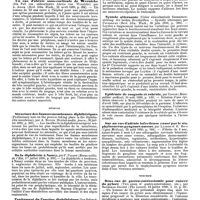 0445 - Page 439 - Revue des journaux. Neuropathologie. Quelques cas de tremblement chez des vieillards, par Sacaze. / Un cas d'alexie sous-corticale de Wernicke (Ein Fall von subcorticaler Alexie von Wernicke) par A. Adler. / Médecine. Structure des fausses membranes diphthériques (Preliminary note on the process taking place in the diphtheritic membrane), par A. Ruffer. / De la diphthérie à Nancy, par P. Parisot. / Traitement de l'angine diphthérique (Zur Behandlung der Rachendiphtheritis), par M. Ernst. / Systole alternante (Ueber abwechselnde Zusammenzichung der beiden Herzhaelften - Systolia alternans), par Unverricht. / Epidémie de rougeole et rubéole, par Castan. / Sur un cas d'adénie infectieuse causé par le staphylococcus pyogenes aureus, par Lannois et G. Roux. / Chirurgie. Deux cas de gastro-entérostomie pour cancer du pylore (Two cases of gastro-enterostomy, etc.), par Bowreman Jessett