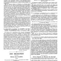 0460 - Page 454 - Bibliographie. Manuel technique d'histologie, par Ph. Stoehr, traduit sur la dernière édition allemande par H. Toupet et Critzman, avec 264 figures. Paris, G. Steinheil, 1890. / La tuberculose, sa nature, sa curabilité, son traitement, sa prophylaxie, par L. Baivy (1 vol. in-8°, Louvain, Peeters-Ruelens, et Paris, J.-B Baillière, 1890). [Georges Thibierge]. / Index bibliographique. Thèses de Facultés. Paris. Du lavage de l'estomac dans la sitiophobie des aliénés, par Frossard. / Marche de la pneumonie caséeuse chez l'enfant, par L. Choppin. / Etude comparée de la réfrigération et de la compression dans le traitement des orchites, par G. de la Lavelle. / Ruptures des tendons sus et sous-rotuliens, traitement par la sutube, par Hervé. / De la curabilité des accidents péritonéo-hépatiques d'origine alcoolique (ascite curable, cirrhose curable), par Eug. Willemin. Thèse Paris, 1890. / Livres déposés au Bureau du Journal