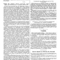 0616 - Page 610 - Bibliographie. Comptes-rendus de la Société de stomatologie de Paris, 1 volume, 1888-89. Paris, au siège de la Société, 29, rue Serpente, 1890. [L. L.]. / Traité des poisons (Hygiène industrielle, Chimie légale), par Louis Hugounenq. - G. Masson, ..., 1890. [Brasse]. / Index bibliographique. Thèses des Facultés. Paris. L'albuminurie chez les Phthisiques, par Le Noir (16 décembre). / Contribution à l'étude des Néphrites (considérations étiologiques), par Vignerot, 16 décembre. / Variétés. Oeuvre de la tuberculose. / Livres déposés au Bureau du Journal