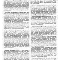 0626 - Page 620 - Revue des journaux. Médecine. Rougeole et scarlatine (Masern und Scharlach), par Flesch. / Traitement des anémies, hydrothérapie, massage, etc. (Behandlung der Anaemie und Chlorose, Einfluss der Hydrothérapie und Massage auf Blutbildung), par V. Hoesslin. / Diurèse par le calomel dans l'hydropisie rénale (Diuretische Wirkung des Calomels bei renalem Hydrops), pr Flenier. / Chirurgie. Exostose de l'orbite (Removal of a large exostosis of the orbit, with preservation of the eye), par TH. R. Pooley. / Un cas d'occlusion intestinale aiguë liée à une entérite produite par un exanthème scarlatineux, par Demmler. / Périostite albumineuse (Ueber Periostitis albuminosa), par R. Jaksch. / Néphrectomie pour adénome de rein, par Reyes. / Gagrène typhoïdique (Gangrene after typhoid Fever), par Goss. / Les anévrysmes par traction de l'aorte infantile (Ueber das Tractionsancurysma des Kindlicher Aorta), par le professeur R. Thoma. / Vice de conformatin de la main droite, par M. Damourette