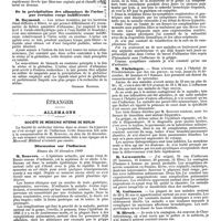 0673 - Page 21 - Mercr. méd. Sociétés savantes. Société de thérapeutique. Séance du 8 janvier 1890. L'acide trichloracétique pour la recherche et le dosage de l'albumine. De la précipitation des albumines de l'urine par certains corps indifférents. [Georges Baudoin]. Étranger. Allemagne. Société de médecine interne de Berlin. Discussion sur l'influenza. Séance du 16 décembre 1889