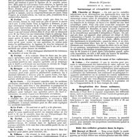 0684 - Page 32 - Mercr. méd. Sociétés savantes. Société de chirurgie. Séance du 15 janvier 1890. Anévrysme artério-veineux du cou. / Elections. / Société de biologie. Séance du 18 janvier. Surmenage et réceptivité morbide. / Action de la nicotine sur le coeur et les vaisseaux. / Respiration des tissus animaux. / Rôle des cellules géantes dans la lèpre
