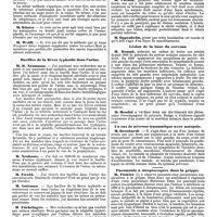 0712 - Page 56 - Mercr. méd. Étranger. Allemagne. Société de médecine Berlinoise. Séance du 22 janvier 1890. Autoplastie par glissement pour des pertes de substance ostéo-articulaires. / Bacilles de la fièvre typhoïde dans l'urine. / Société de psychiatrie et de nevropathologie de Berlin. Séance du 13 janvier 1890. Sur un cas de cécité verbale. / Lésion de la base du cerveau. / Un cas de névrose traumatique avec autopsie. / Pneumonie à streptocoques dans la grippe