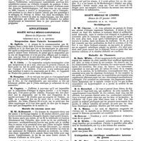 0713 - Page 57 - Mercr. méd. Étranger. Allemagne. Société de psychiatrie et de nevropathologie de Berlin. Séance du 13 janvier 1890. Pneumonie à streptocoques dans la grippe. / Angleterre. Société royale médico-chirurgicale. Séance du 28 janvier 1890. Suspension dans l'ataxie locomotrice. / Hernie du caecum sans sac. / Société médicale de Londres. Séance du 27 janvier 1890. Orchidopexie. / Maladie de Thomsen. / Extirpation du cartilage semilunaire interne du genou