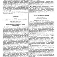 0715 - Page 59 - Mercr. méd. Étranger. Angleterre. Société clinique de Londres. Séance du 24 janvier 1890. Le vertige d'origine bulbaire. / Autriche. Société império-royale des médecins de Vienne. Séance du 31 janvier 1890. Bactériologie de l'influenza et de ses complications. / Présentations de malades. / Collège des médecins de Vienne. Séance du 27 janvier. Symptômes précoces du tabes