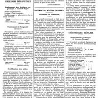 0717 - A - Mercr. méd. Suppl. thérap. Formulaire thérapeutique. Traitement des brûlures au premier et second degré. / Traitement de l'orgeolet (Trousseau). / Stérilisation des selles. / Traitement des affections catarrhales. Terpine et terpinol. / Thérapeutique médicale. Neurasthénie gastrique (Dr Dujardin-Beaumetz)
