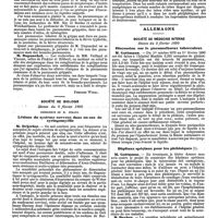 0730 - Page 70 - Mercr. méd. Sociétés savantes. Société médicale des hôpitaux. Séance du 7 février. Le steptocoque et la grippe. [Fernand Widal]. / Société de biologie. Séance du 8 février 1890. Lésions du système nerveux dans un cas de syringomyélle. / Allemagne. Société de médecine interne. Séance du 3 février 1890. Discussion sur le pneumothorax tuberculeux. / Hôpitaux spéciaux pour les phthisiques