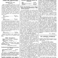 0733 - A - Mercr. méd. Suppl. thérap. Formulaire thérapeutique. Maladies des yeux (Trousseau). / Elixir ferrugineux. / Traitement de l'érisypèle de la face (J.-C. White). / Vaseline morphinée pour applications locales dans le traitement du cancer. - (Richardson). / Collodion contre les fissures du mamelon. / Etude physiologique sur la digestion et sur la médication chlorhydro-pepsique. [Dr L. Robert]. / Une question d'internat. Fractures du rocher