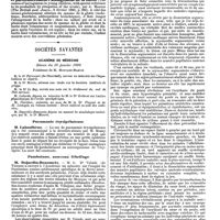 0741 - Page 77 - Mercr. méd. Revue des journaux. Causes du spasme de la glotte chez les enfants et particulièrement l'allongement de la luette (The causes of laryngismus in young children, with special reference to its production by elongation of the uvula), par A. Mautle. / Sociétés savantes. Académie de médecine. Séance du 18 janvier 1890. Pneumonie érysipélateuse. / Pambotano, nouveau fébrifuge. / Myocardie segmentaire essentielle chronique