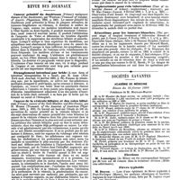 0751 - Page 87 - Mercr. méd. Neuropathologie. Hystérie et maladies organiques du système nerveux. [Paul Blocq]. / Revue des journaux. Cancer primitif du duodénum (Primary malignant disease of the duodenum), par Whitties. / Etranglement intestinal par bride (A rare form of intestinal strangulation by a band), par R. Abbe. / Cancer de la vésicule biliaire et des voies biliaires (Primary cancer of the Gall-Bladder and Bile-Ducts), par H. Musser. / Néphrectomie pour rein tuberculeux (Case of tubercular disease of kidney, nephrectomy ; recovery), par W. Mac Cormac. / Résections pour les tumeurs blanches. (The present stage of surgical treatment of tubercular disease of joints), par J. Croft. / Sociétés savantes. Académie de médecine. Séance du 25 février 1890. Elections. / Fièvre typhoïde