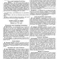 0759 - Page 95 - Mercr. méd. Étranger. Angleterre. Société pathologique de Londres. Séance du 18 février 1890. Anévrysme et sarcome du creux poplité. / Anévrysme embolique de la fesse. / Société clinique de Londres. Séance du 14 février 1890. Trépanation pour hémiplégie traumatique. / Fistule biliaire. / Thrombose des sinus cérébraux. / Kyste du pancréas Laparotomie. / Paramyoclonus. / Paralysie alcoolique. / Maladie de Thomsen