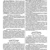 0769 - Page 101 - Mercr. méd. Sociétés savantes. Société de biologie. Séance du 1er mars 1890. Maladie de Friedreich. / Épithélioma et psorospermies. / Hérédité des mutilations acquises. / Académie des sciences. Séance du 17 février 1890. Des pneumocèles scrotales. / Société de chirurgie. Séance du 26 février 1890. Fibrome d'une cicatrice abdominale. / Discussion sur le curettage utérin