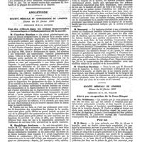 0775 - Page 107 - Mercr. méd. Étranger. Allemagne. Société de médecine interne. Séance du 24 février 1890. La grippe à l'hôpital de la Charité. / Angleterre. Société médicale et chirurgicale de Londres. Séance du 25 février 1890. Etat des réflexes dans les lésions transversales (traumatiques et inflammatoires) de la moelle. / Société médicale de Londres. Séance du 24 février 1890. Abcès par congestion de la fosse iliaque. / Pied bot