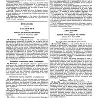 0786 - Page 118 - Mercr. méd. Sociétés savantes. Société médicale des hôpitaux. Séance du 7 mars 1890. Cyanose avec malformation congénitale du coeur, sans signes d'auscultation. / Étranger. Allemagne. Société de médecine Berlinoise. Séance du 26 février 1890. Pneumatoscope. / Embolies graisseuses dans l'éclampsie. / Discussion sur la néphrite scarlatineuse. / La fièvre typhoïde à New-York. / Angleterre. Société pathologique de Londres. Séance du 4 mars 1890. Invagination intestinale par cancer. / Papillome diffus de la vessie