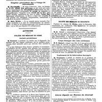 0788 - Page 120 - Mercr. méd. Étranger. Angleterre. Société clinique de Londres. Séance du 28 février 1890. Injections salines intra-veineuses dans le coma diabétique. / Eruption généralisée due à l'usage du chloralamide. / Autriche. Collège des médecins de Vienne. Anémie pernicieuse. / Société des médecins de Budapesth. Abcès cérébral par influenza. / Corps étranger des voies aériennes. / Traitement de la tuberculose laryngée. / Livres déposés au Bureau du Journal