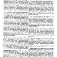 0796 - Page 124 - Mercr. méd. Revue des journaux. Action ocytocique de la quinine (The oxytocie action of quinine), par Atkinson. / Des injections intra-trachéales d'huile créosotée chez les tuberculeux, par L. Dor. / Souffles abdominaux (Contribuzione allo studio dei soffi arteriosi addominali), par A. Ravighi. / Etude clinique de l'adénome de l'estomac (Studio clinico sull'adenoma dello stomaco), par P. Albertoni. / Une observation d'ostéite déformante de Paget par H. Chrétien. / Les variétés cliniques de la grippe à Paris en décembre 1889 et janvier 1890, par P. Duflocq. / Fracture multiple du larynx et de l'os hyoïde, par E. Jeanmaire. / Exanthème iodique (Ein seltener Fall von Jodexanthem), par Koempfer. / Angine de poitrine et paralysie du coeur dans les maladies infectieuses (Angina pectoris and heart-palsy of acute infective discases), par J. Moore