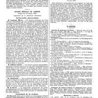 0804 - Page 132 - Mercr. méd. Étranger. Angleterre. Société royal de médecine et de chirurgie. Séance du 11 mars 1890. Traitement des calculs vésicaux. / Société médicale de Londres. Séance du 10 mars 1890. Tachycardie paroxystique. / Traitement de la scoliose. / Index bibliographique. Thèses de la Faculté. De l'acromégalie (maladie de P. Marie), par F. de Souza-Leite (13 mars 1890). / Variétés. Faculté de médecine de Paris. / Concours du bureau central en chirurgie. / Monument à Ricord