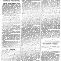 0845 - A - Mercr. méd. Suppl. thérap. Formulaire thérapeutique. Remède simple contre le hoquet. / Traitement du choléra infantile, par le Dr Baginski (de Berlin). / Le Gaïacol. [L. Jumon.]. / Une question d'internat. Vomiques