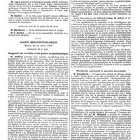 0873 - Page 193 - Mercr. méd. Sociétés savantes. Société médicale des hôpitaux. Séance du 18 avril 1890. Tremblement hystérique chez un homme. / Automatisme ambulatoire dans l'état de fascination. / Ordre du jour de la séance du 25 avril. / Société médico-psychologique. Séance du 31 mars 1890. Rapports de la folie et du goître exophthalmique. / Paralysie générale à marche anormale
