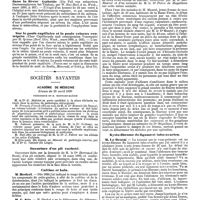 0879 - Page 199 - Mercr. méd. Revue des journaux. Influence des inhalations d'air chaud sur la température des poumons. (Welchen Einflus übt die Einathmung heisser, trockener Luft auf die Temperatur der Lunge), par E. Sehrwald. / Un cas d'emphysème intestinal sous-séreux dans la fièvre typhoïde (Ein Fall von subserösen Darmsemphysem bei Typhus), par W. His. / Sur le pouls capillaire et le pouls veineux centripète (Uber Capillarpuls und centripetalen Venenpuls) par H. Quinke. / Sociétés savantes. Académie de médecine. Séance du 29 avril 1890. Ouverture d'un pli cacheté. / Caféine et kola. / Filariose. / Kysto-fibrome du ligament tubo-ovarien. / Laparotomie pour grossesse extra-utérine