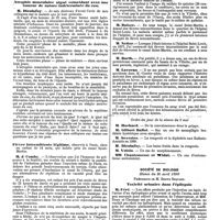 0882 - Page 202 - Mercr. méd. Sociétés savantes. Société médicale des hôpitaux. Séance du 25 avril 1890. Large épithélioma ulcéré de la face, rapidement cicatrisé par la poudre d'aristol. - Action cicatrisante de cette substance. / Atrophie musculaire aiguë coïncidant avec une tumeur de nature indéterminée du cou. / Fièvre intermittente légitime. Ordre du jour de la séance du 2 mai. / Société de biologie. Séance du 26 avril 1890. Toxicité urinaire dans l'épilepsie