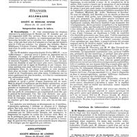 0901 - Page 217 - Mercr. méd. Sociétés savantes. Société médico-psychologique. Séance solennelle du 28 avril 1890. [Ant. Ritti]. / Étranger. Allemagne. Société de médecine interne. Séance du 21 avril 1890. Suspension dans le tabes. / Angleterre. Société médicale de Londres. Séance du 28 avril 1890. Traitement chirurgical du cancer de l'estomac. / Guérison de tuberculose vésicale