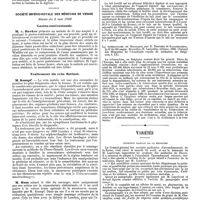 0904 - Page 220 - Mercr. méd. Étranger. Autriche. Neuvième congrès de médecine interne (Suite). / Société império-royale des médecins de Vienne. Séance du 2 mai 1890. Gastro-entérostomie. / Traitement du rein flottant. / Index bibliographique. Le lait bouilli au point de vue de l'allaitement artificiel, par A. Laurent (de Rouen). / La tuberculose en Belgique, par E. Destrée et Gallemaerts. In 8° de 140 pages. Bruxelles, H. Lamertin, éditeur, 1889 (Extrait des Mémoires de l'Académie royale de médecine de Belgique, t. IX). / Variétés. Exercie illégal de la médecine