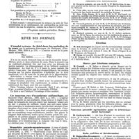 0923 - Page 235 - Mercr. méd. Formulaire thérapeutique. Le Baume du Pérou dans les lésions laryngées. / Revue des journaux. L'emploi externe du thiol dans les maladies de la peau, par le professeur Schwimmer (de Budapest). / Un nouveau cas d'exanthème sulfonalique, par Schotten. / Bronchite pseudo-membraneuse (A case of plastic bronchitis in a child), par C. Allen. / Sociétés savantes. Académie de médecine. Séance du 20 mai 1890. Election. / Morve par frictions cutanées. / Nouveau procédé opératoire pour le rétrécissement lacrymal. / Kola, caféine et théobromine