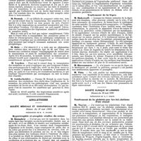 0959 - Page 267 - Mercr. méd. Étranger. Allemagne. Société de médecine interne. Séance du 19 mai 1890. Retard dans la transmission des sensations. / Angleterre. Société médicale et chirurgicale de Londres. Séance du 27 mai 1890. Hypertrophie et atrophie séniles du crâne. / Traitement de la lèpre. / Société clinique de Londres. Séance du 23 mai 1890. Traitement de la phthisie par les inhalations d'air chaud