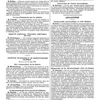 0970 - Page 278 - Mercr. méd. Étranger. Allemagne. Société de médecine Berlinoise. Séance du 21 mai 1890. Pigmentation de l'intestin. / Emploi de l'urine comme milieu de culture. / Un cas d'amaurose par la quinine. / Appareil aspirateur. Thrombus sphériques du coeur. / Société de psychiatrie et de neuropathologie de Berlin. Service du 12 mai 1890. Des corpuscules de la chorée. / Symptomatologie de la paralysie bulbaire. / Anévrysme de l'aorte descendante. / Angleterre. Tachycardie paroxystique et rein flottant. / Diagnostic de la blennorrhagie chez la femme