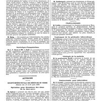 1003 - Page 307 - Mercr. méd. Étranger. Angleterre. Société médicale et chirurgicale de Londres. Séance du 10 juin 1890. Contribution à la chimie de la goutte. / Statistique d'amputations. / Autriche. Société império-royale des médecins de Vienne. Séances des 13 et 20 juin 1890. Opération pour thrombose des sinus de la dure-mère. / Mélanodermie et sclérodermie. / Cholécystotomie. / Traitement de la péritonite tuberculeuse. / Etiologie de la malaria. / Entérectomie pour tuberculose. / Cultures d'actinomycose