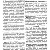 1040 - Page 340 - Mercr. méd. Sociétés savantes. Société française de dermatologie et de syphiligraphie. Séance du 10 juillet 1890. Lymphangiectasie gommeuse de nature probablement tuberculeuse. / Prurit et urtication. / Syphilis communiquée plus de quatre ans après le chancre. / Pseudo-chancres indurés des anciens syphilitiques. / 28 autopsies de morts-nés hérédo-syphylitiques