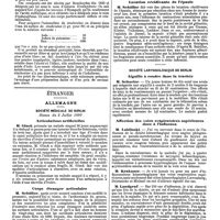 1042 - Page 342 - Mercr. méd. Sociétés savantes. Société de thérapeutique. Séance du 9 juillet 1890. L'iodosulfate de cinchonine. Étranger. Allemagne. Société médicale de berlin. Séance du 2 juillet 1890. Articulations artificielles. Corps étranger articulaire. Luxation récidivante de l'épaule. Société laryngologique de berlin. Aiguille à coudre dans la trachée. Affection des voies respiratoires supérieures dues à l'influenza