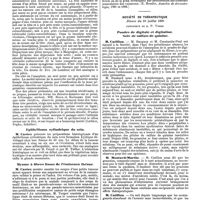 1083 - Page 379 - Mercr. méd. Sociétés savantes. Société anatomique de Paris. Luxations anciennes de l'épaule. / Epithélioma cylindrique du sein. / Myome à fibres lisses de l'éminence thénar. / Société de thérapeutique. Séance du 23 juillet 1890. Poudre de digitale et digitaline. Sels de sulfate de quinine