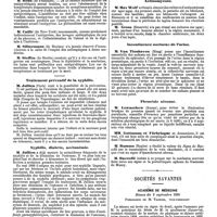 1148 - Page 440 - Mercr. méd. Les congrès d'août 1890. L'antipyrèse chez l'enfant. / Traitement préventif de la syphilis. / Syphilis, diabète, acétonémie. / Vascularisation du bulbe rachidien. / Actinomycose. / Incontinence nocturne de l'urine. / Pleurésie séreuse. / Sociétés savantes. Académie de médecine. Séance du 2 septembre 1890