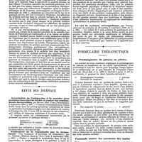 1220 - Page 512 - Mercr. méd. Syphiligraphie. De la valeur des méthodes préventives dans le traitement de la syphilis. (Communication faite au 10e Congrès international par M. de Watraszewski, de Varsovie.). / Revue des journaux. Association de l'antipyrine à la cocaïne pour produire l'anesthésie locale et contre les vomissements incoercibles, par Stuver. / Traitement de la coqueluche par le bromoforme (The treatment of pertussis by bromoform), par L. Fischer. / Leçons sur un cas de maladie des tics et un cas de tremblement singulier de la tête et des membres gauches, par J. Grasset. / Un cas de cyanose névropathique, par Tordeus. / Formulaire thérapeutique. Permanganate de potasse en pilules. / Pommade contre les crevasses des mains