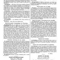 1224 - Page 516 - Mercr. méd. Sociétés savantes. Société de chirurgie. Séance du 8 octobre 1890. Dangers de la cautérisation intra-utérine. / Rétrécissement traumatique de l'urethre. / Fracture ancienne de la rotule. / Société anatomique de Paris. Séance du 10 octobre 1890. Cancer de l'utérus. / Innervation de la main. / Carie du rocher. Ulcération de la carotide. / Lipome du scrotum. / Cancer du sein généralisé au squelette. [A. Broca]. / Société de biologie. Séance du 11 octobre 1890. Expériences sur le coeur des suppliciés