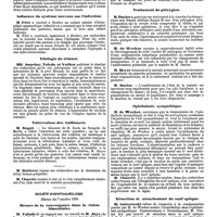 1225 - Page 517 - Mercr. méd. Sociétés savantes. Société de biologie. Séance du 11 octobre 1890. Expériences sur le coeur des suppliciés. / Influence du système nerveux sur l'infection. / Etiologie du tétanos. / Tuberculose des Gallinacés. / Société d'ophthalmologie. Séance du 7 octobre 1890. Mesure de la convergence dans la vision binoculaire. / Traitement du ptérygion. / Ophthalmie sympathique. / Résection et arrachement du nerf optique