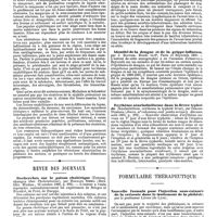 1232 - Page 524 - Mercr. méd. Clinique laryngologique. Syphilis des voies aériennes supérieures. / Revue des journaux. Recherches sur le poison cholérique (Untersuchungen über Choleratoxine), par Hermann Scholl. / De la tuberculose cutanée primitive par inoculation directe, par W. Dubreuilh et B. Auché. / Identité de la dengue et de la grippe-influenza, par J. Rouvier. / Erythème scarlatiniforme dans la fièvre typhoïde (Scarlatiniform erythema in typhoid fever), par Ohmann-Dumesnil. / Formulaire thérapeutique. Nouvelle formule pour l'injection sous-cutanée de la créosote dans le traitement de la phthisie, par le professeur Lépine (de Lyon)