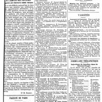 1253 - A - Mercr. méd. Suppl. Thérap. De l'emploi des peptones associées aux phosphates comme toniques. [Dr M. Robert]. / Faculté de Paris. Cours du semestre d'hiver. Clinique chirurgicale. M. Verneuil (Hötel-Dieu). / Clinique médicale. M. Jaccoud (hôpital de la Pitié). / Clinique ophthalmologique, M. Panas, (Hôtel-Dieu). / Cours cliniques des maladies cutanées et syphilitiques (Hôpital Saint-Louis). / Pathologie chirurgicale. M. Lannelongue. / Pathologie médicale. M. Dieulafoy. / Chimie. M. Gautier. / Cliniques d'accouchement. M. Tarnier. / Histologie. M. Mathias-Duval. / Médecine opératoire. M. Tillaux. / Conférences de pathologie interne. M. Quinquaud. / Conférences de physique. M. Weiss. / Cours de médecine légale et conférences pratiques appliquées à la toxicologie. / Cours libres. Hôpital des Enfants malades. / Variétés. Concours de l'internat. / Hôpitaux de Lyon. / Externat des hôpitaux de Bordeaux. / Formulaire thérapeutique. Injections de lanoline dans la blennorrhagie