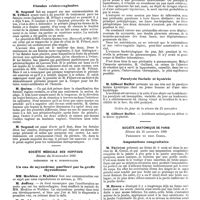 1296 - Page 582 - Mercr. méd. Sociétés savantes. Société de chirurgie. Séance du 12 novembre 1890. Salpingite suppurée. / Fistules vésico-vaginales. / Société médicale des hôpitaux. Séance du 14 novembre 1890. Un cas de myxoedème amélioré par la greffe thyroïdienne. / Un cas de péritonite à pneumocoques. / Paralysie faciale et hystérie. / Ordre du jour de la séance du 21 novembre. / Société anatomique de Paris. Séance du 14 novembre 1890. Amputations congénitales