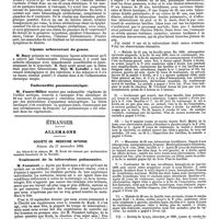 1307 - Page 593 - Mercr. méd. Sociétés savantes. Société anatomique de Paris. Séance du 21 novembre 1890. Coma diabétique. Hémorrhagie cérébelleuse. / Lipome arborescent du genou. / Endocardite pneumococcique. / Étranger. Allemagne. Société de médecine interne. Séance du 17 novembre 1890. Traitement de la tuberculose pulmonaire