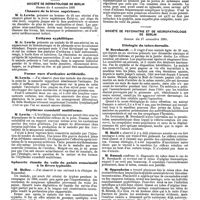 1356 - Page 638 - Mercr. méd. Étranger. Allemagne. Société de médecine berlinoise. Séance du 3 décembre 1890. Epidémie de rougeole. / Société de dermatologie de Berlin. Séance du 4 novembre 1890. Chancre de la lèvre supérieure. / Ecthyma syphilitique. / Forme rare d'urticaire artificielle. / Erythème exsudatif multiforme. / Sphacèle étendu du voile du palais consécutif à la fièvre typhoïde. / Société de psychiatrie et de neuropathologie de Berlin. Séance du 17 novembre 1890. Etiologie du tabes dorsalis