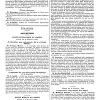 1366 - Page 648 - Mercr. méd. Sociétés savantes. Société anatomique. Séance du 19 décembre 1890. Fracture itérative de la rotule après suture. / Pièces diverses. / Étranger. Angleterre. Société pathologique de Londres. Séance du 16 décembre 1890. Perforation non calculeuse de la vésicule biliaire. / Lymphome du cou intéressant l'oesophage et la trachée. / Société médicale de Londres. Séance du 15 décembre 1890. La toux aboyante de la puberté. / Séance du 8 décembre 1890. Contracture congénitale des doigts