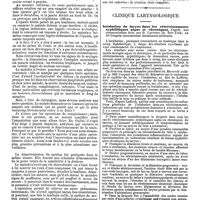1371 - Page 653 - Mercr. méd. Clinique chirurgicale. Hôpital de la Pitié. - M. le professeur Le Fort. Panaris syringomyélique. / Clinique laryngologique. Intubation du larynx dans les rétrécissements syphilitiques aigus et chroniques, d'après une communication faite par G. Lefferts (de New-York) au 10e Congrès international des sciences médicales